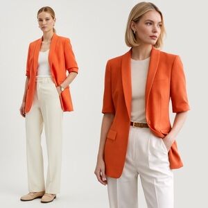 Zara Orange Short Sleeves Tailored Blazer Relaxed Fit Old Money Office Chic XS